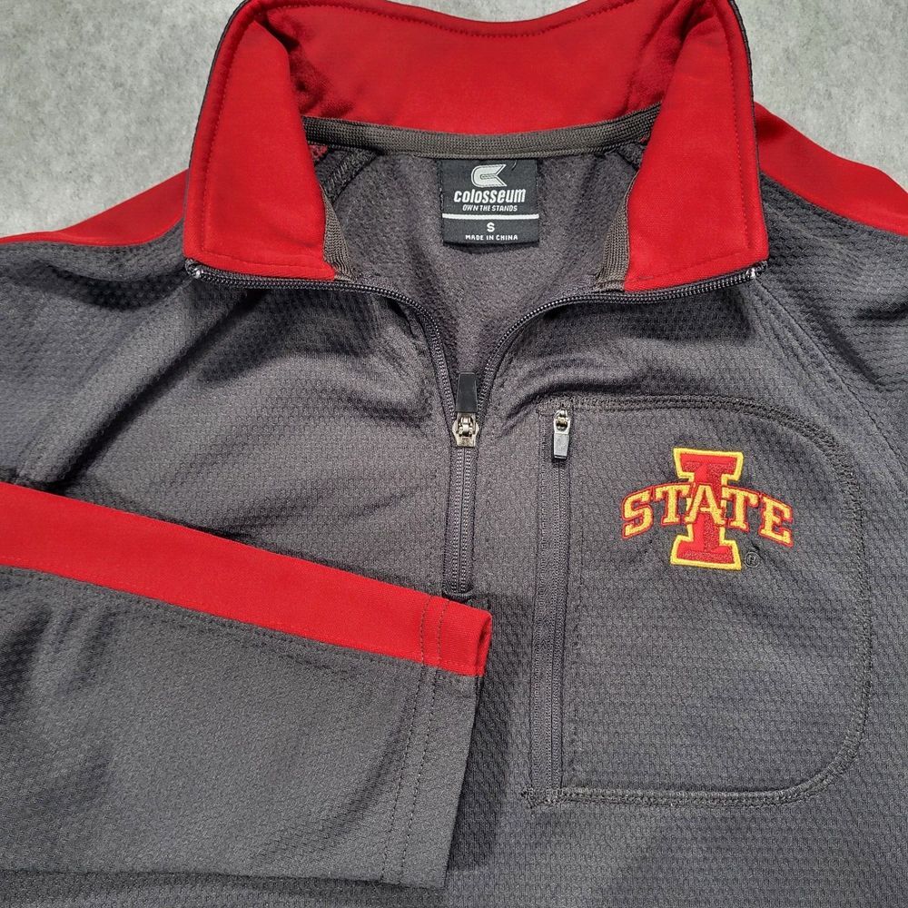 Iowa State Cyclones 1/4 Zip Pullover Colosseum Mens Small Gray Red Chest Pocket